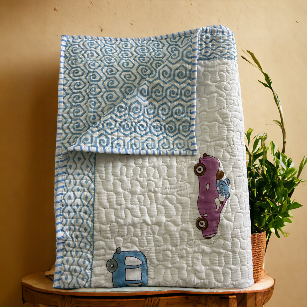 Cotton Kids Dohar Cozy Blanket | Printed Cars Design | Size 40 x 60 inches