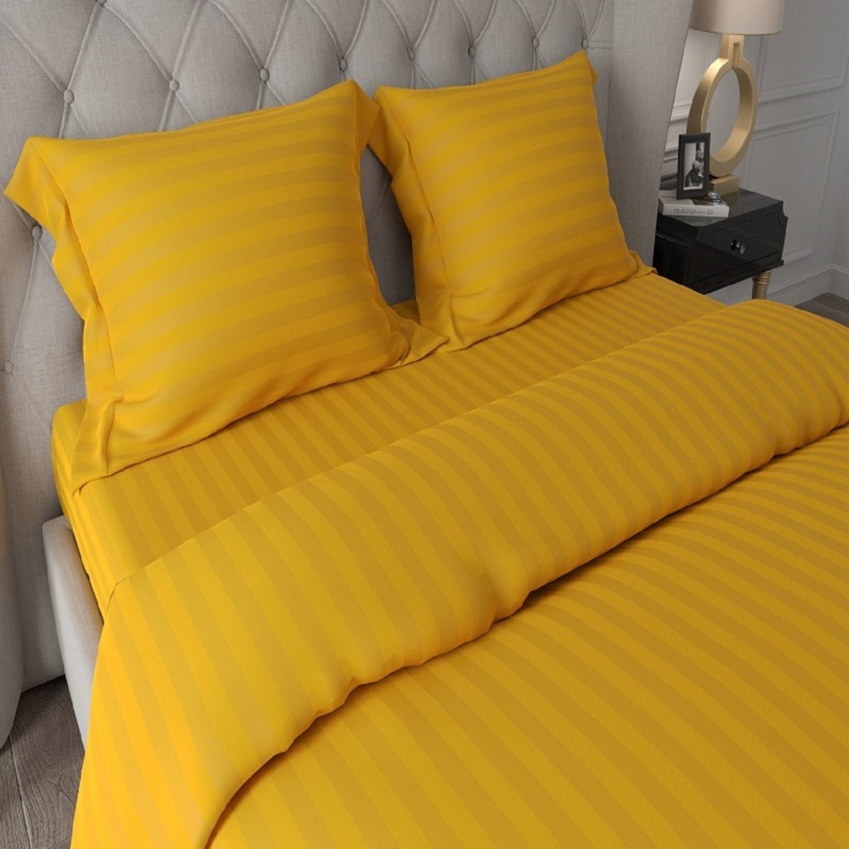 Antimicrobial 100% Cotton Sateen Striped Gold Bedsheet Set