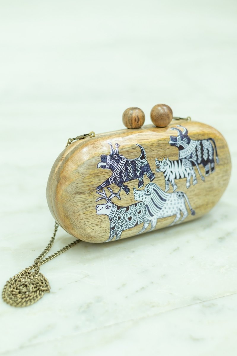 Capsule Maveshi Clutch | Mata Ni Pachedi on Indian Mango Wood