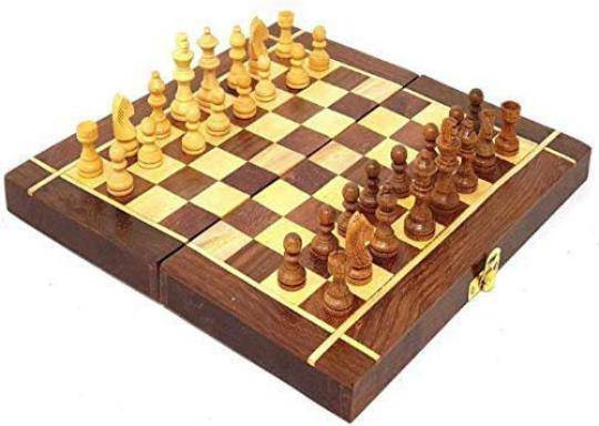 Wooden Handcrafted Foldable Magnetic Chess Board Set 10x10 Inches