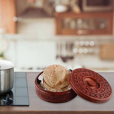 Seasoned Sheesham Wood Engraved Casserole with Free 2 Spoons