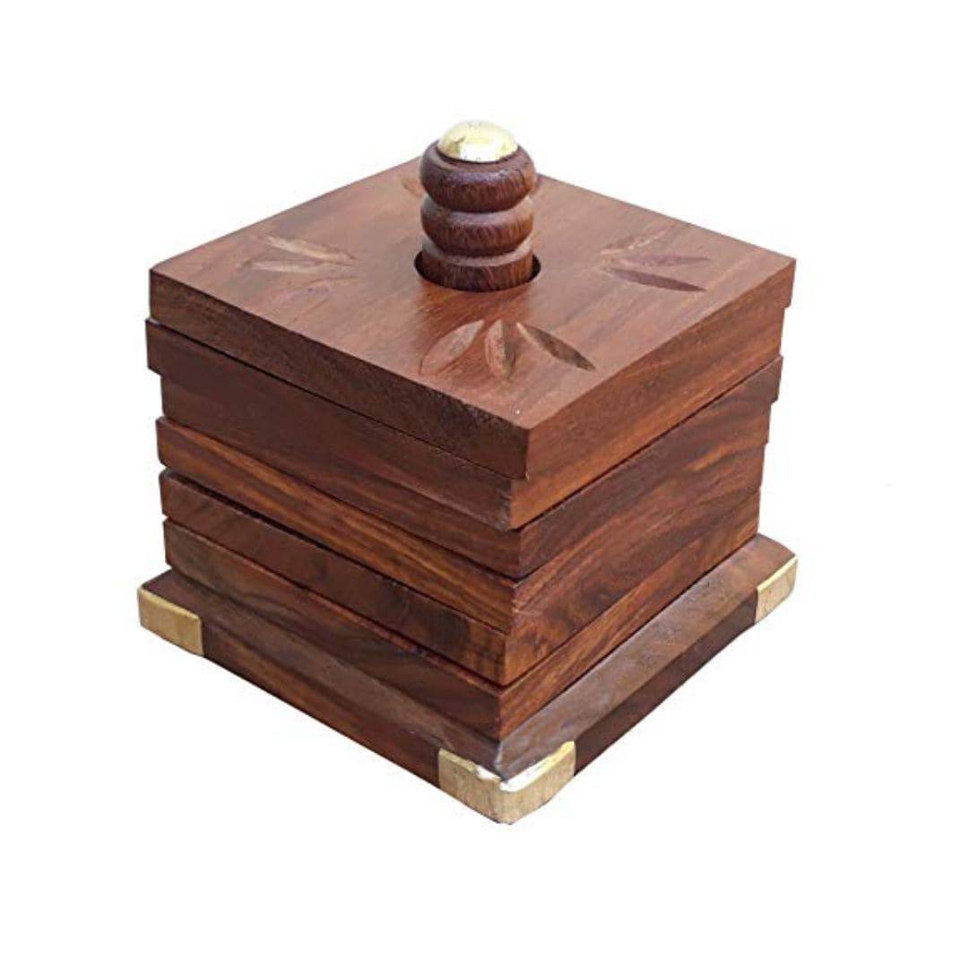 Handmade Brown Beautiful Wooden Tea Coaster Set of 6 - Square