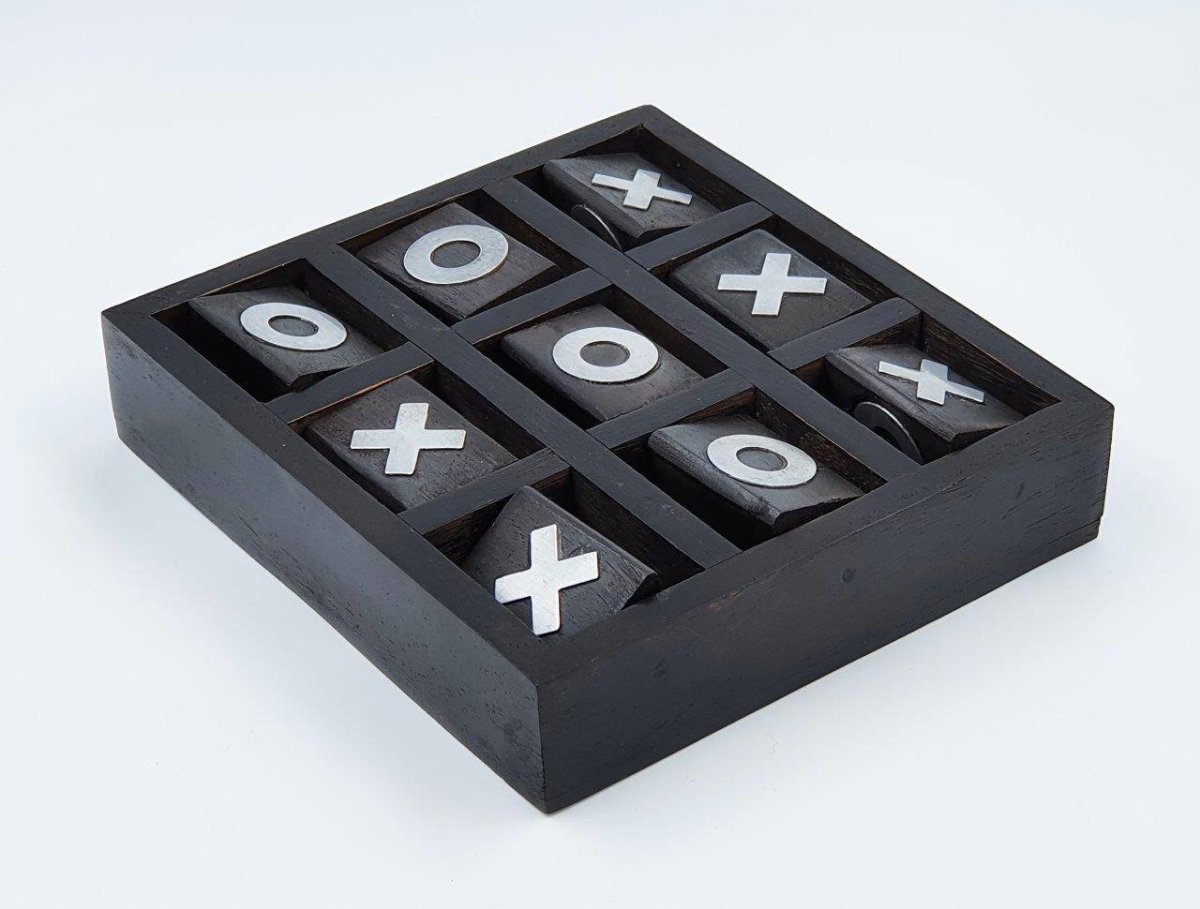 Handmade Tic-Tac-Toe Wooden Travel Game - BLACK - MADE IN INDIA