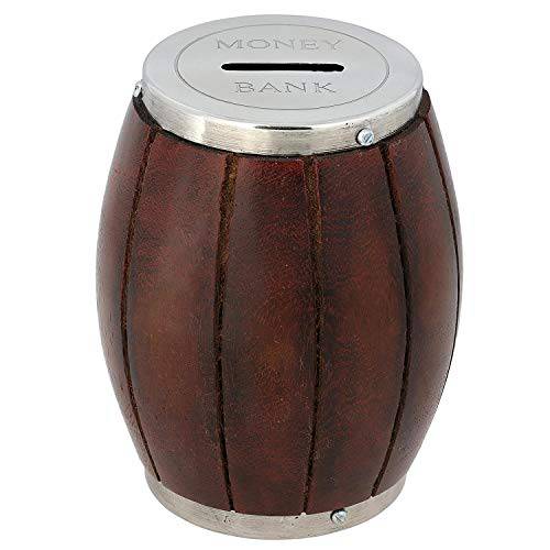 Handmade Wooden Barrel Piggy Bank | Coin Box | Brass Decor (5.25 Inches)