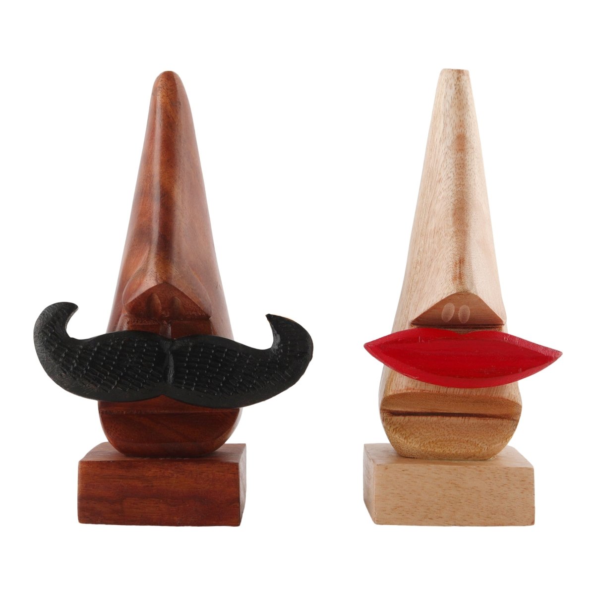 Handmade Wooden Nose Shaped Spectacle Stand with Red and Black