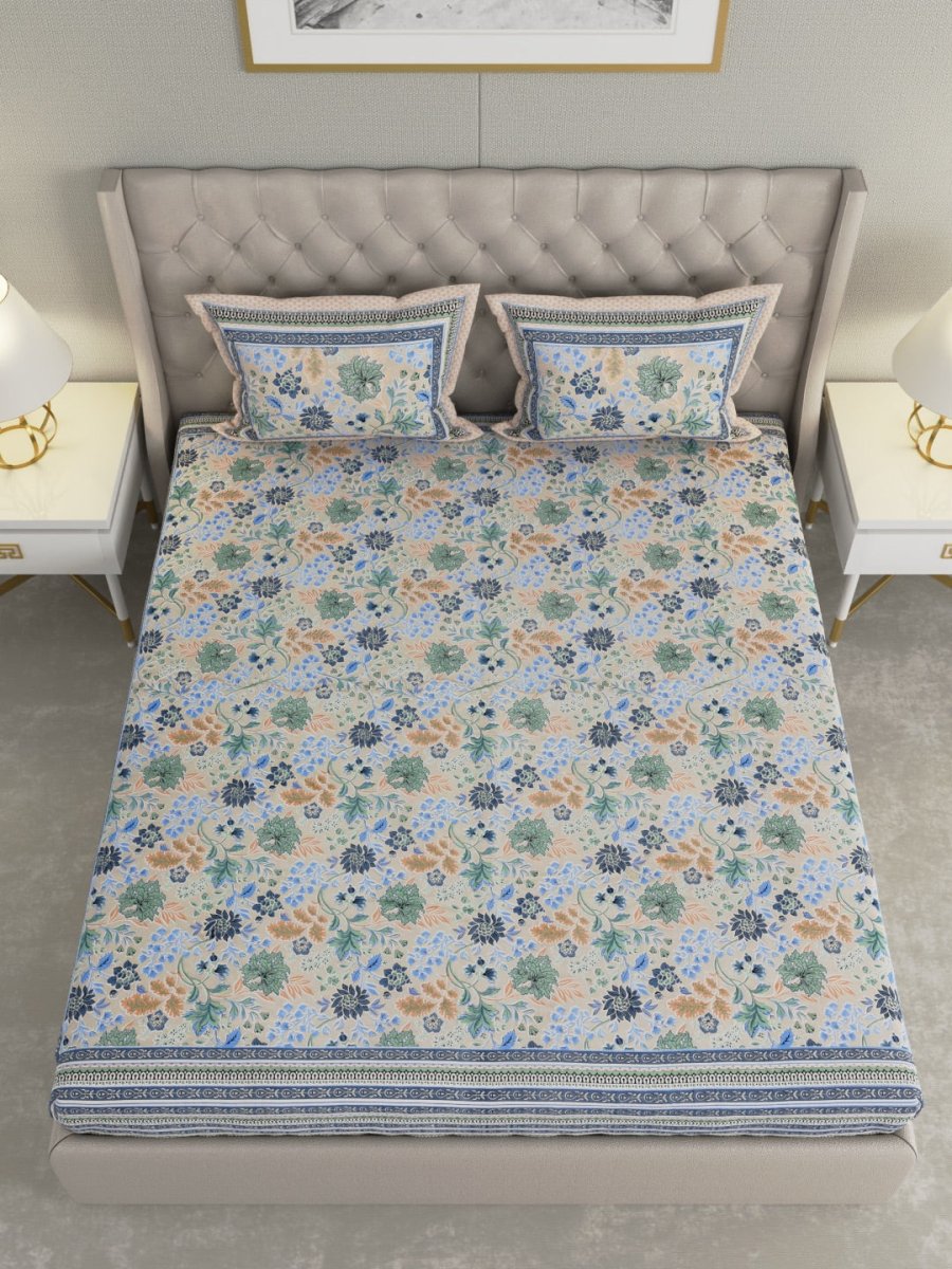 Jaipuri Print King Size Pure Cotton Bedsheet with Pillow Covers