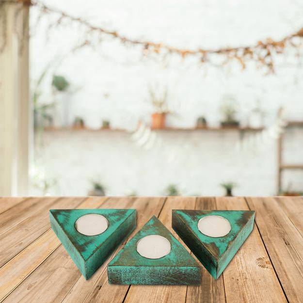 Mango Wood Tea Light Candle Holder Set of 3 for Diwali