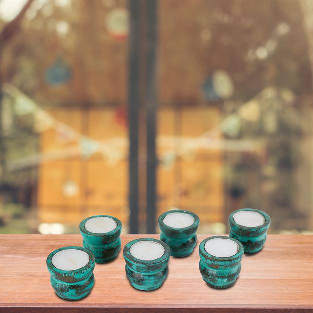 Mango Wood Tea Light Candle Holder Set of 6 for Home Decor