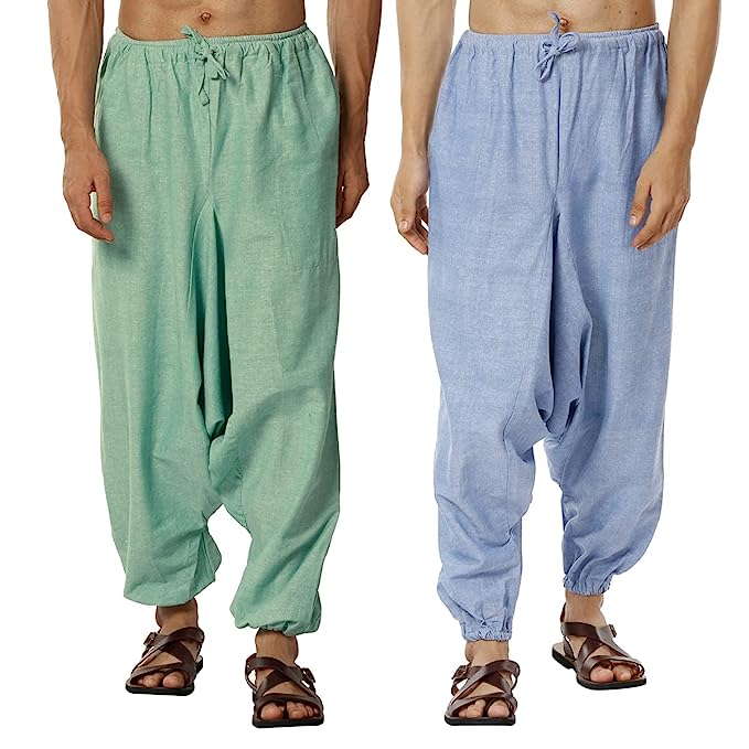 Men's Harem Pack of 2 | Blue and Sea Green | Fits Waist Sizes 28 to 36 Inches