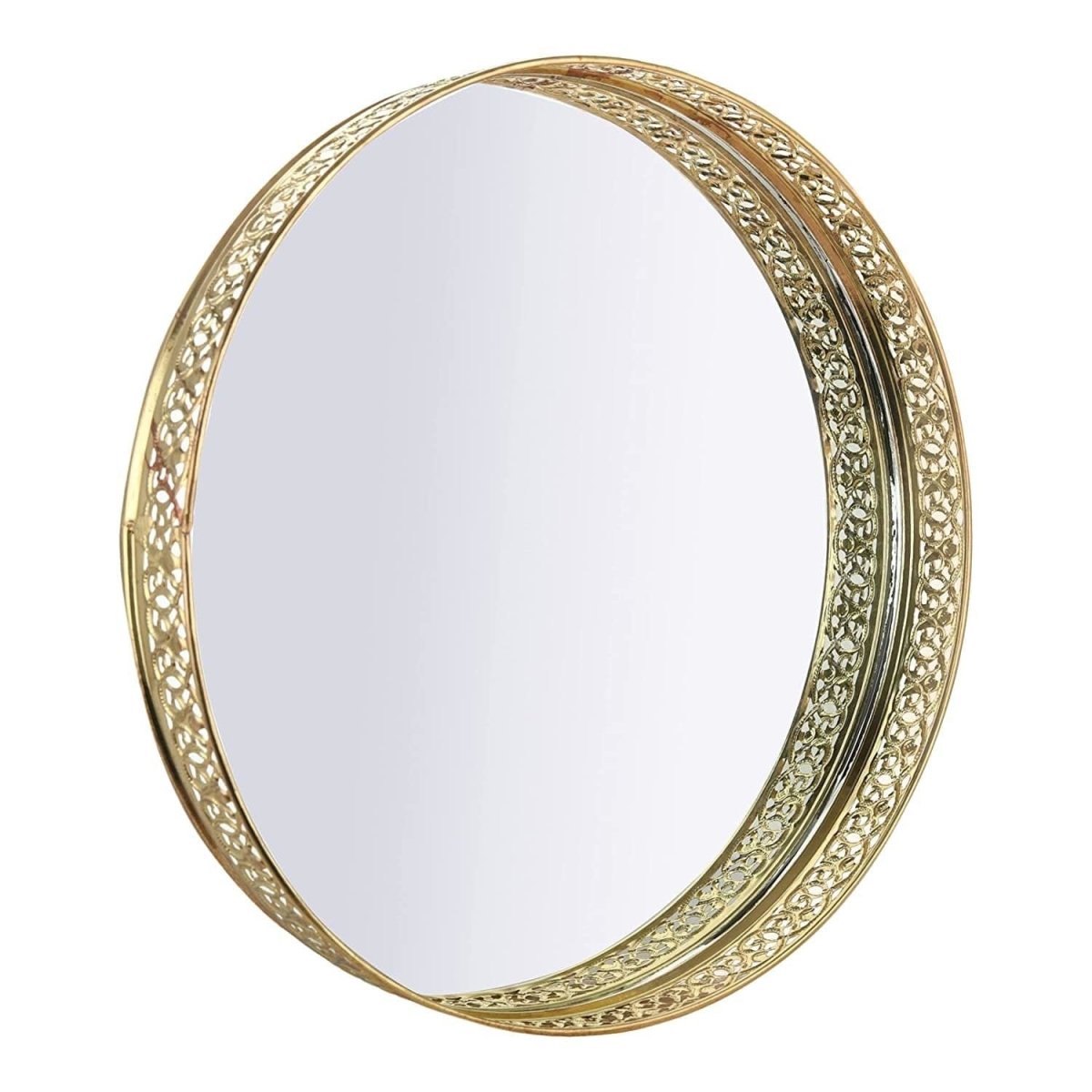 Metal Mirror Tray - Round | Best Gift for Birthdays, Diwali, Christmas & New Year (Gold)