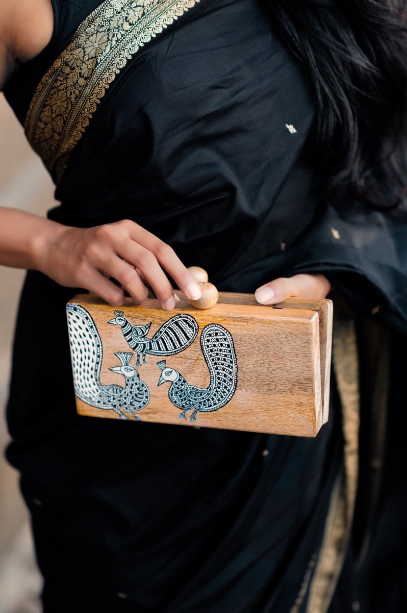 Rectangular More Clutch | Mata Ni Pachedi on Indian Mango Wood