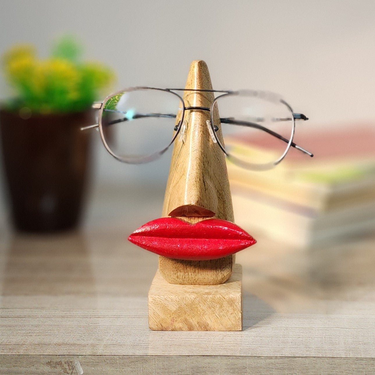 Red Lips- Handmade Wooden Nose Shaped Eyeglass Holder & Display Stand