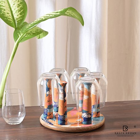 Tropical Wooden Glass Stand for Kitchen | Wine Glass Holder