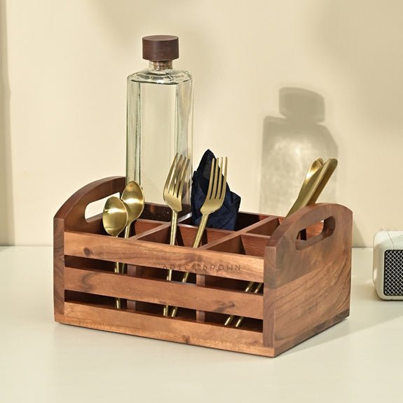 Two in One Wooden Flatware Organizer and Tea Glass Holder