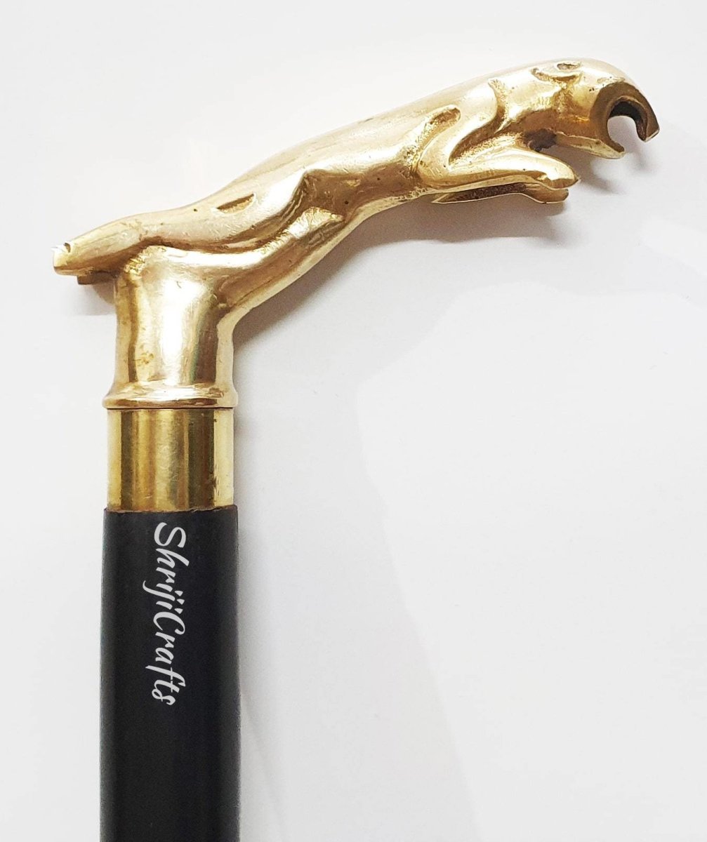 Walking Stick Brass Handle 3 Fold Wooden Cane Walking stick Gift for Dad