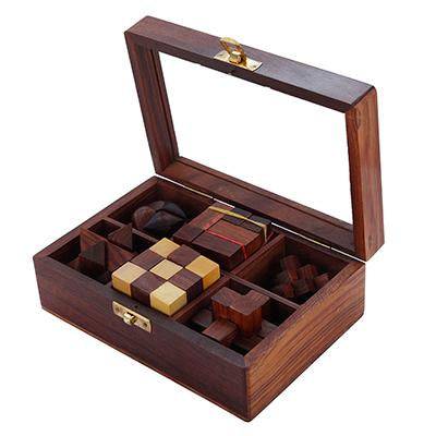 Wooden 3D Puzzle Six in One Game Set for Kids and Adults