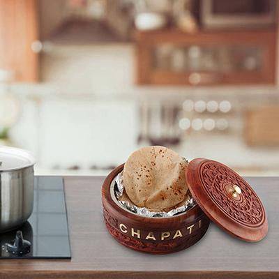 Seasoned Rosewood with Brass Knob and Stainless Steel Engraved Casserole