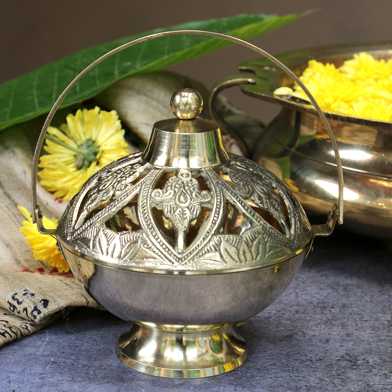 Brass Incense Burner with Hanging Arm | Dhuni Sambrani