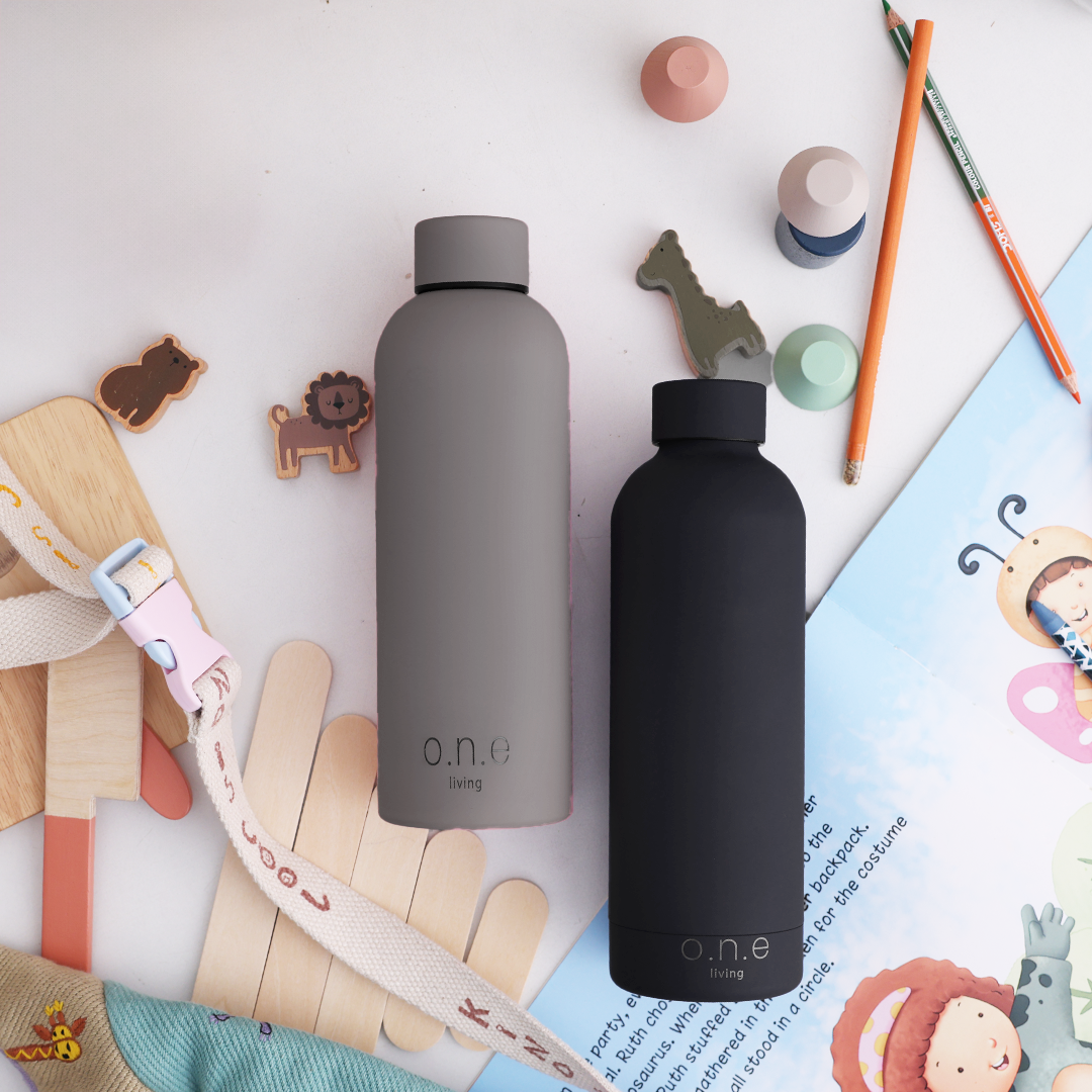 Steel Water Bottle | Black & Grey | 500 ml | Set of 2