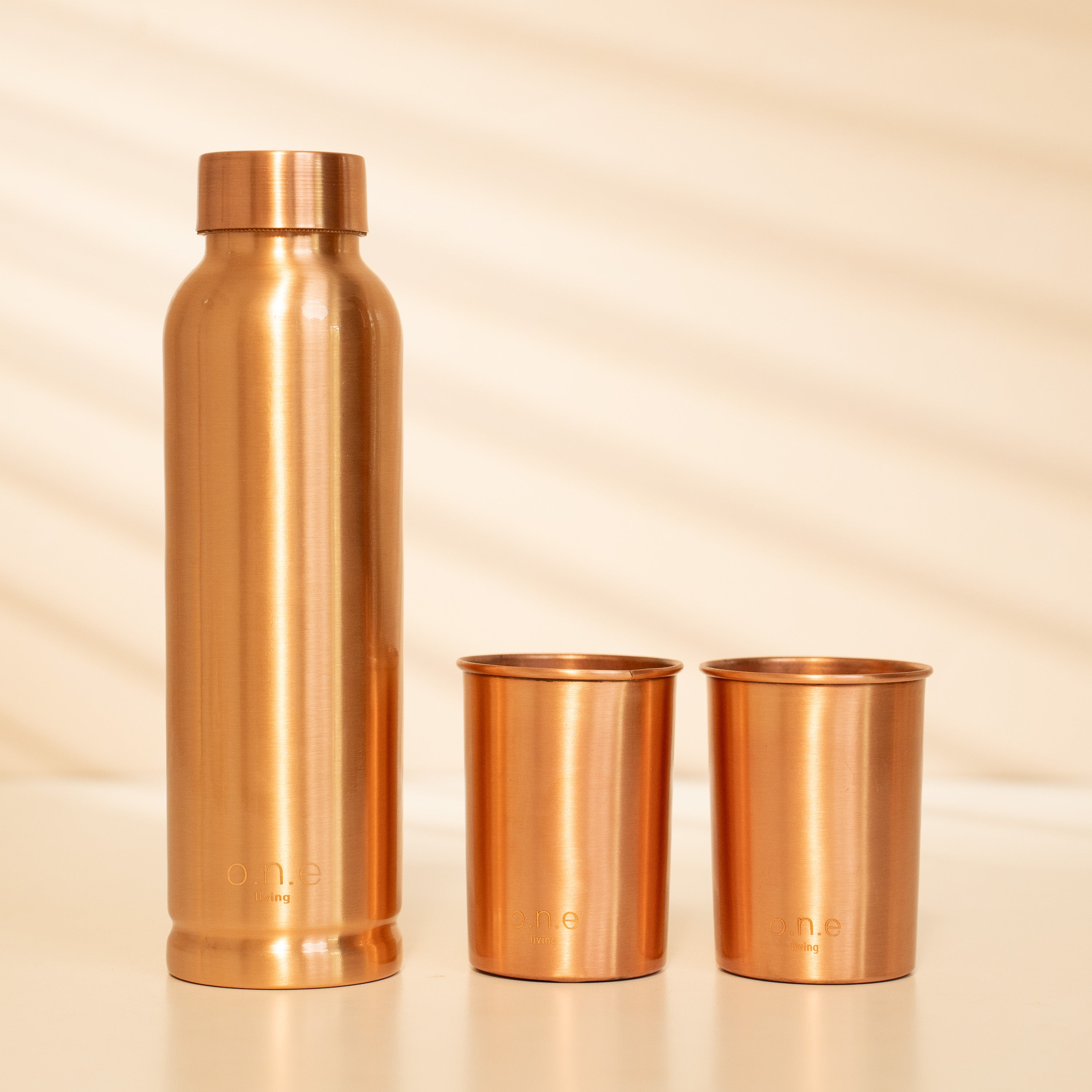 Pure Copper Bottle & Set of 2 Glasses | Plain