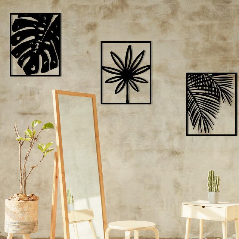 Grista Palm leaves Metal Wall Art (Set of 3)