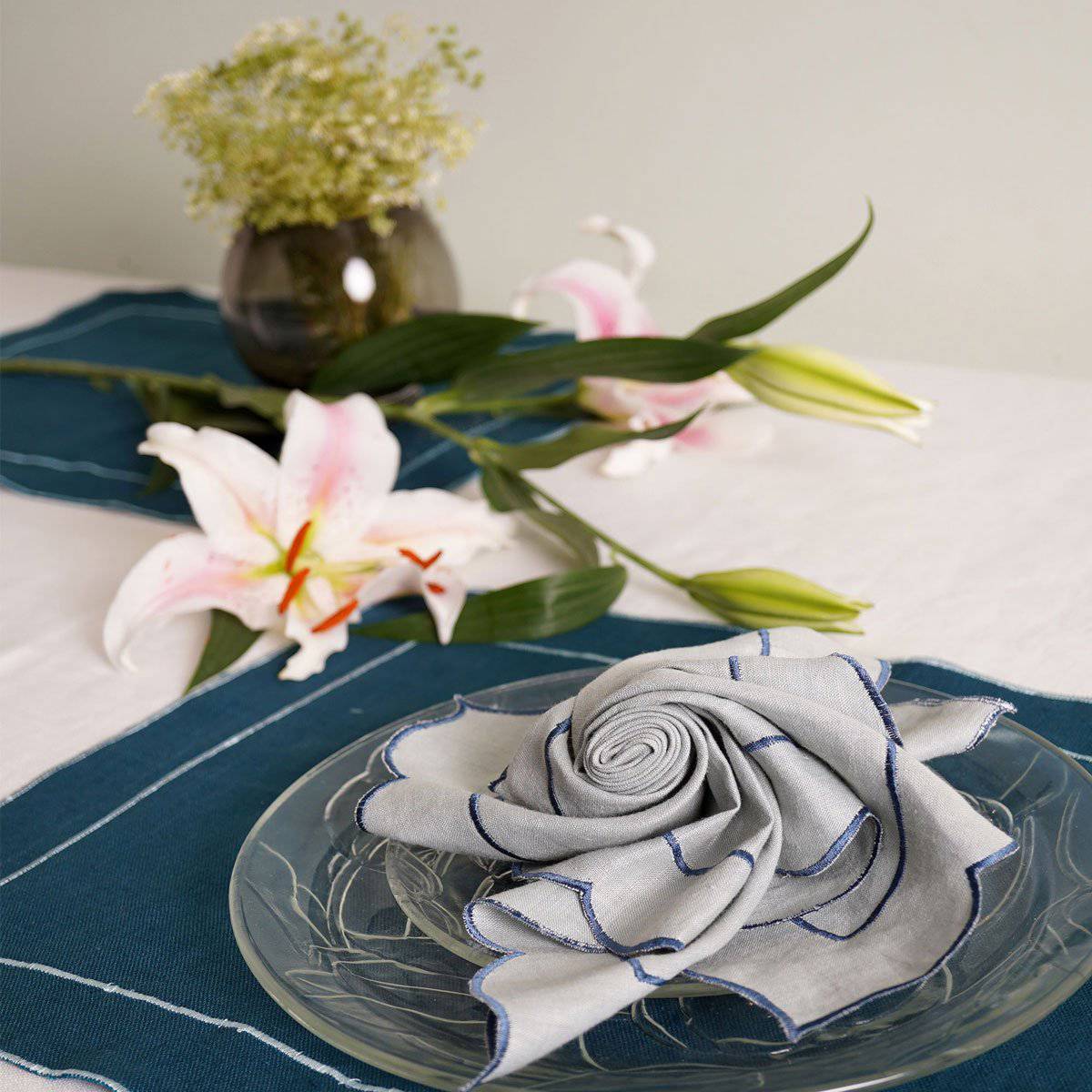 Hand Embroidered Table Placemats 100% Hemp | Set of 4 & 6