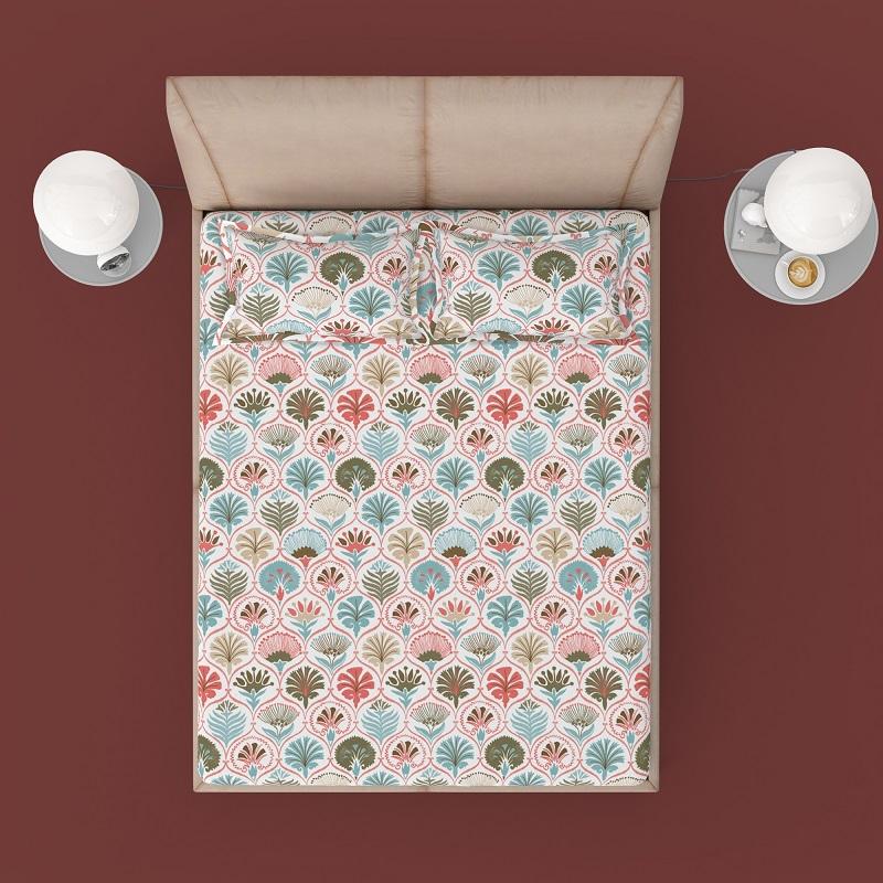 100% Pure Cotton Folk Floral Bedsheet Set