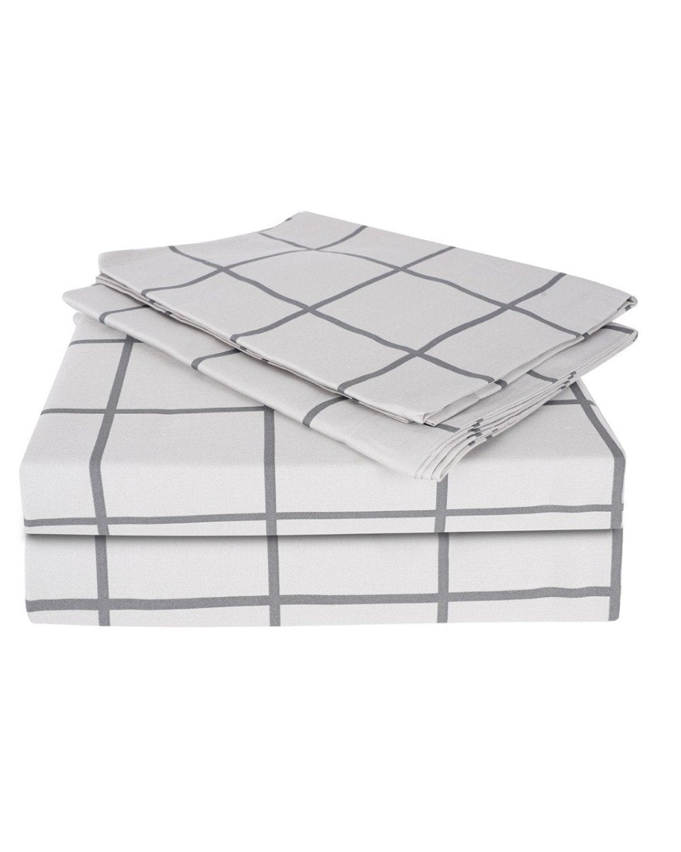 100% Pure Cotton Window Pane Grey/Black Bedsheet Set