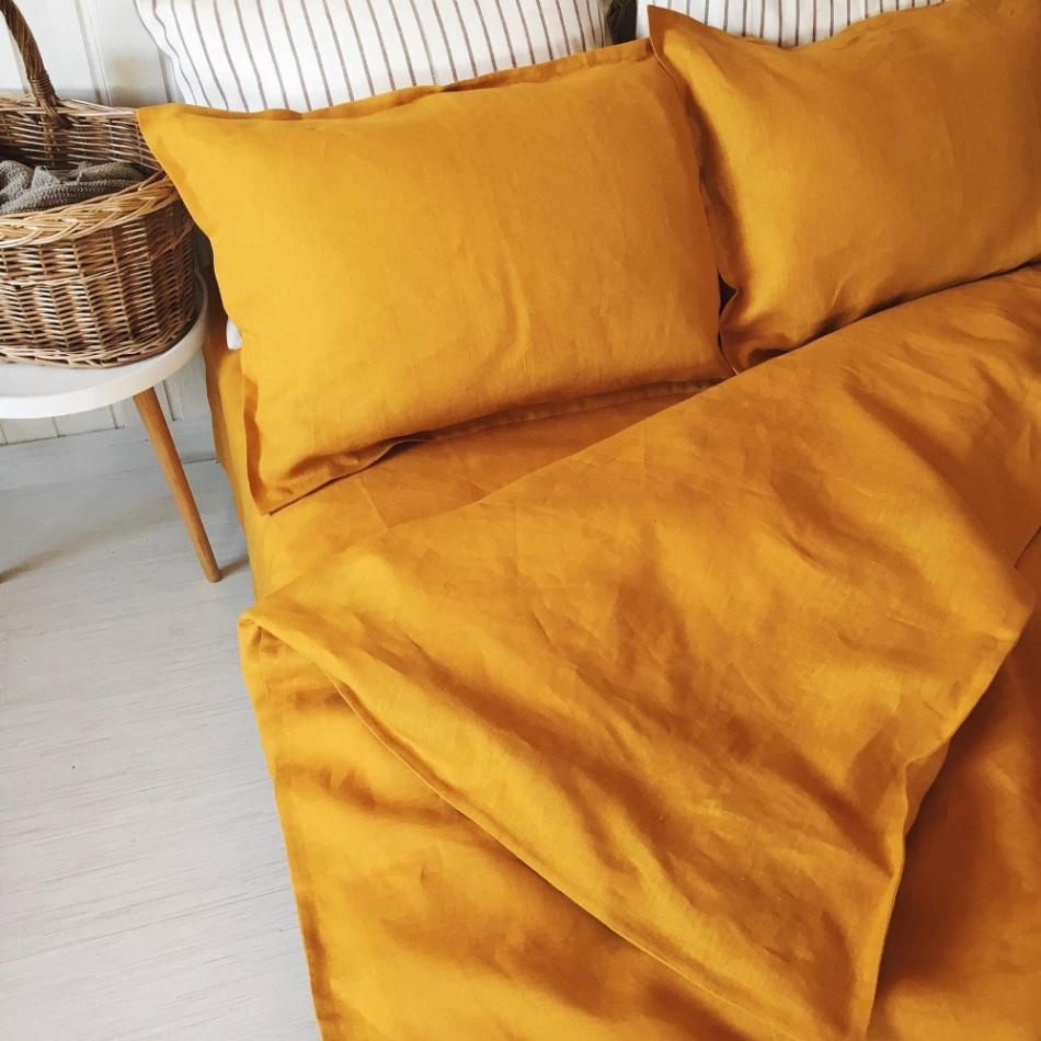 100% Pure Linen Golden Ochre Luxury Bedsheet Set