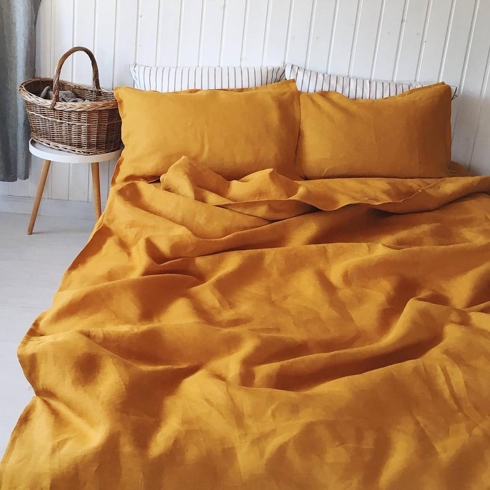 100% Pure Linen Golden Ochre Luxury Bedsheet Set