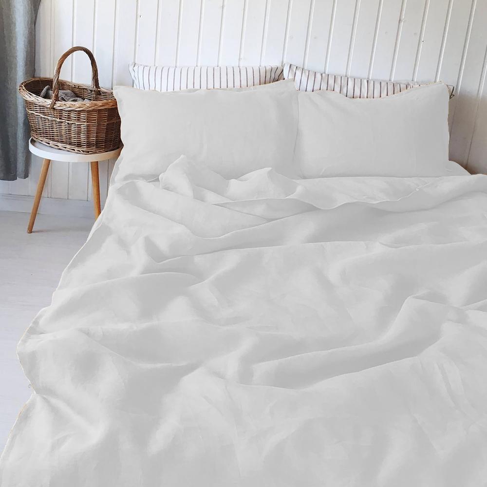 100% Pure Linen Lily White Luxury Bedsheet Set