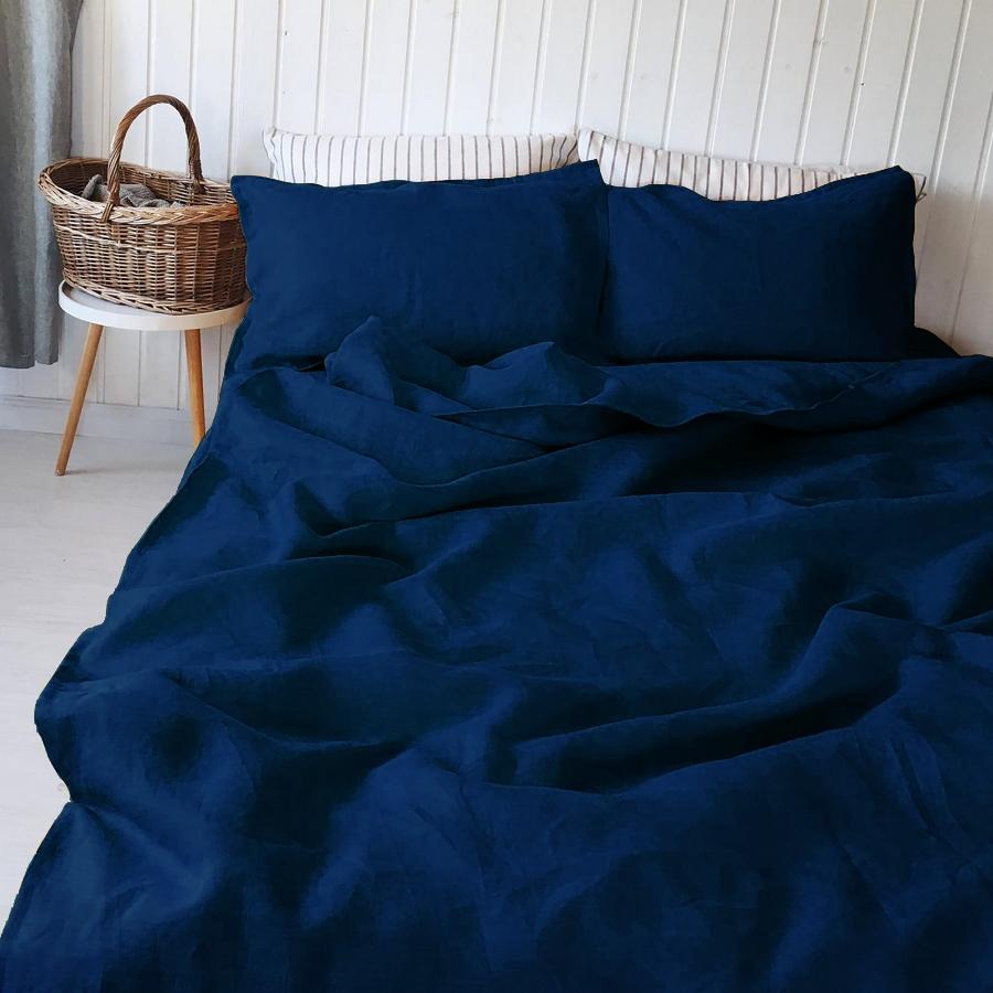 100% Pure Linen Midnight Blue Luxury Bedsheet Set