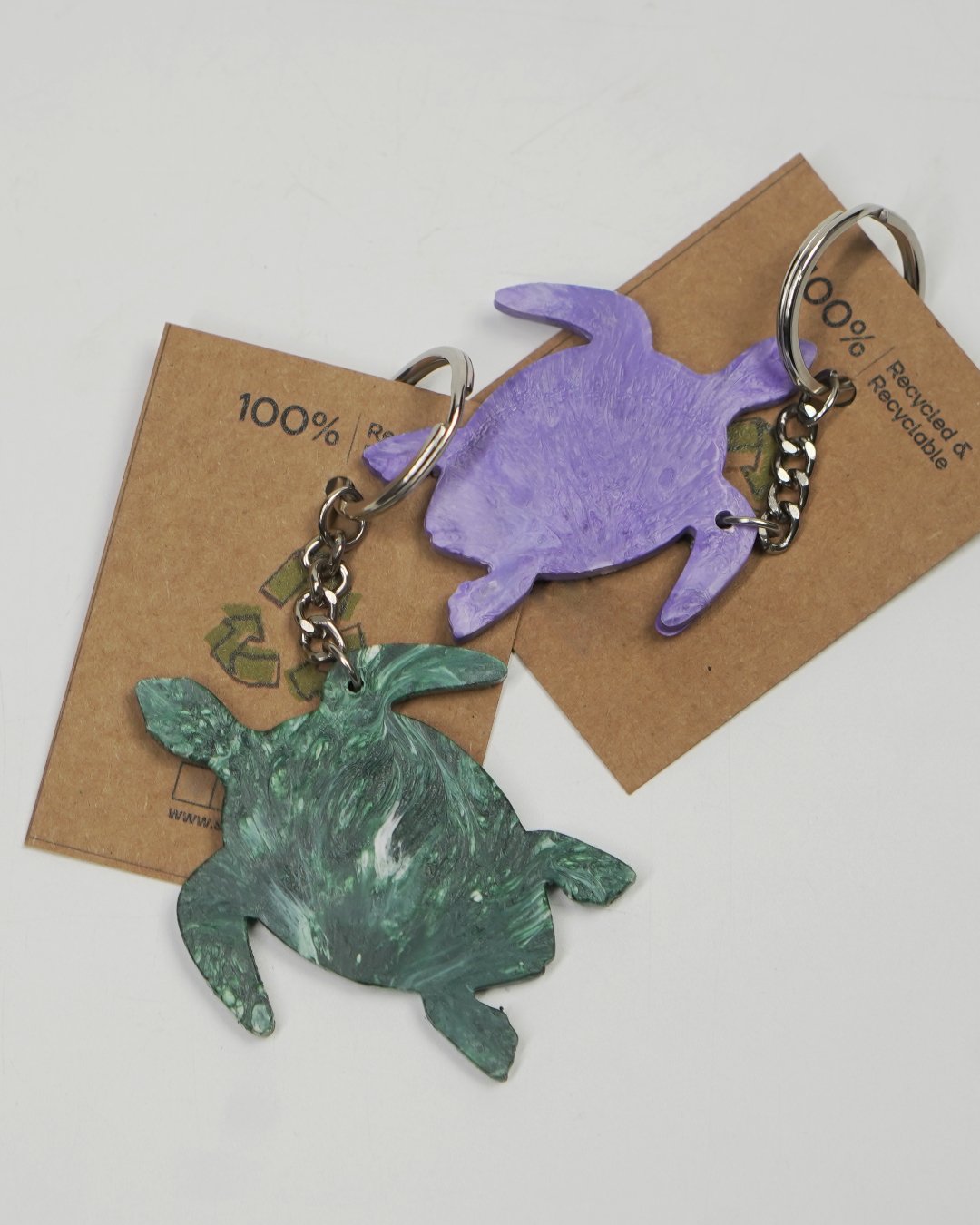 100% Recycled Turtle Key Chains- Forest Green & Purple- Set of 2