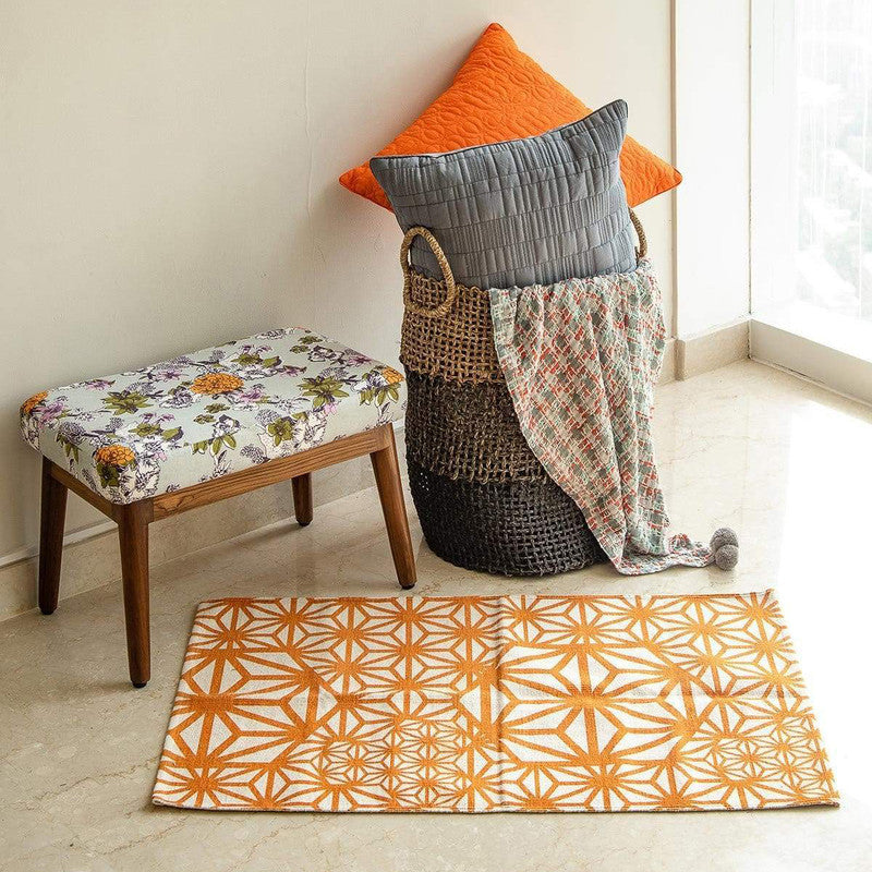 Cotton Kiwach Printed Rug | Mustard Orange | 2 x 3 Feet