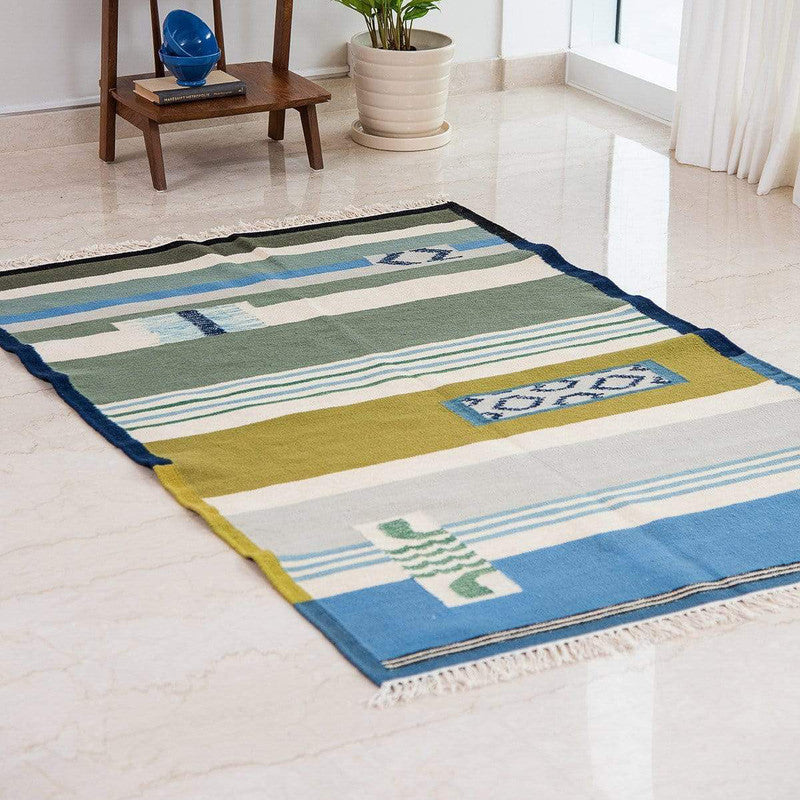 Cotton Woven Rugs | Cool and Calm | Nomadic | 4.8 X 6.5 Feet