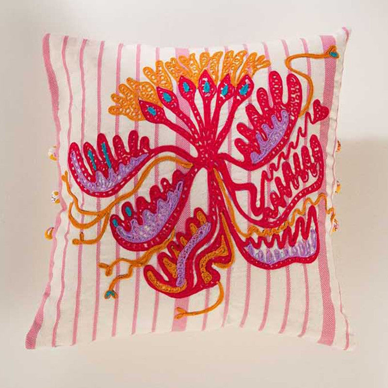 Cotton Cushion Cover | Embroidered | Multicolour | 41 x 41 cm