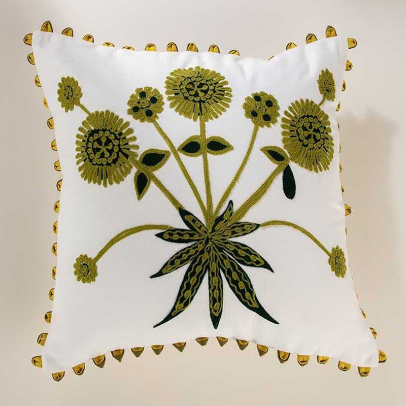 Cotton Cushion Cover | Embroidered | White | 46 x 46 cm