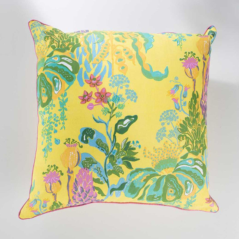 Cotton Cushion Cover | Printed Design | Yellow | 61 x 61 cm