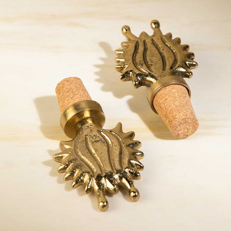 Metallic Brass Wine Stopper Bottle Cork | Set of 2