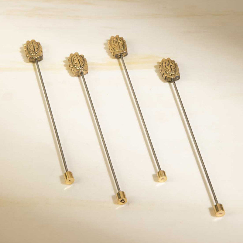 Brass & Steel Stirrer | Mahogany Pod | Set of 4