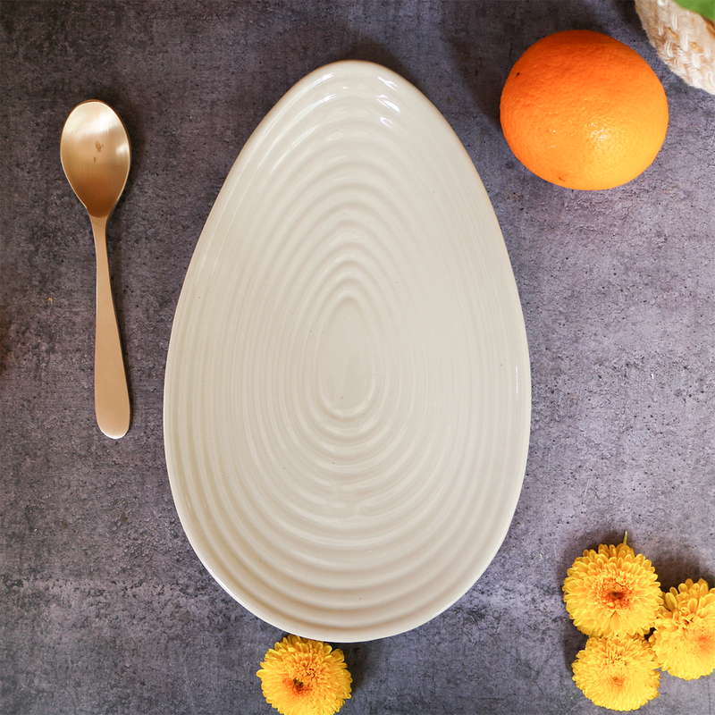 Ceramic Serving Platter | Almond Shaped | Golden