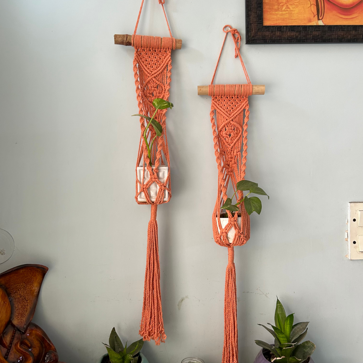 Cotton Macrame Plant Holder | Peach | Set of 2