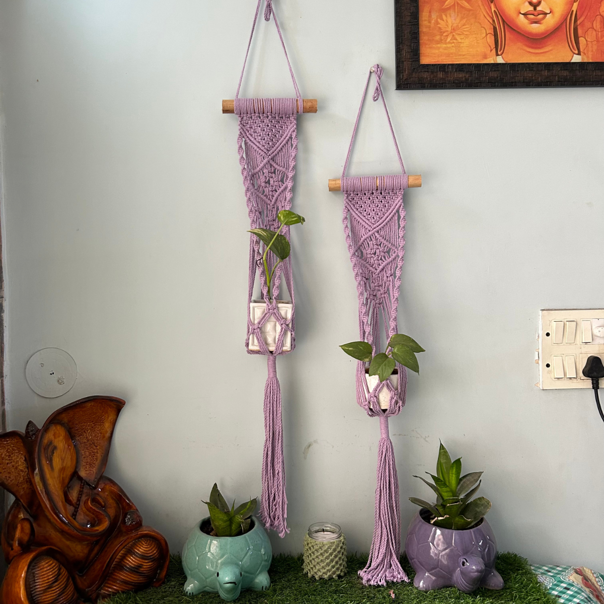 Cotton Macrame Plant Holder | Lavender | Set of 2