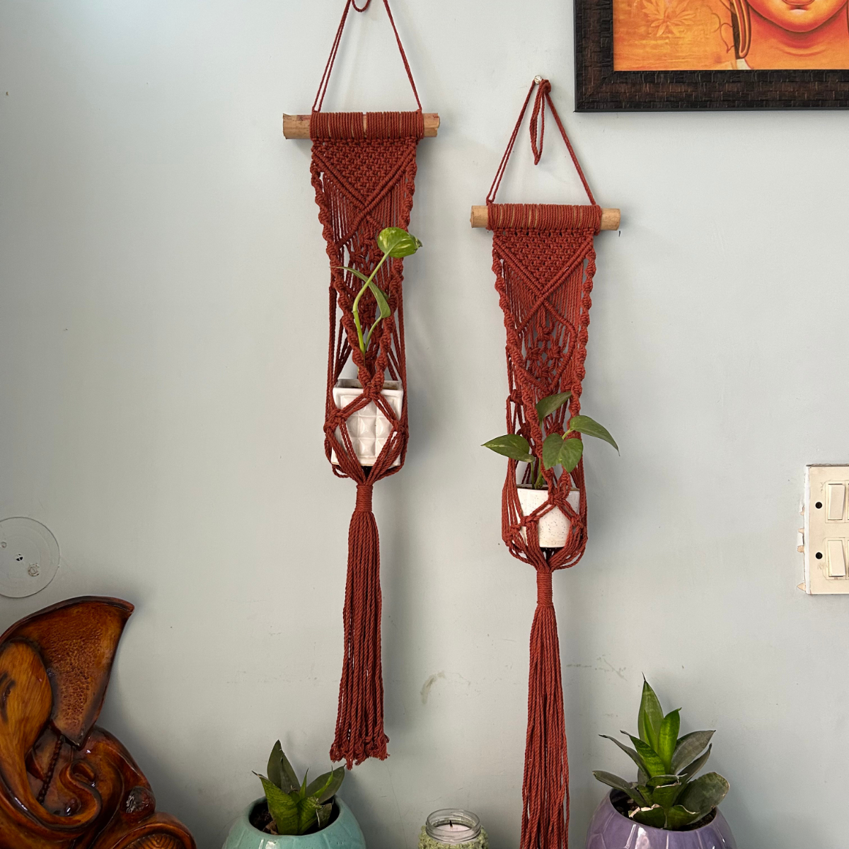 Cotton Macrame Plant Holder | Brown | Set of 2