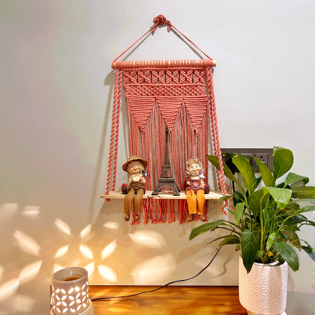 Cotton Macrame Wall Shelf | Peach