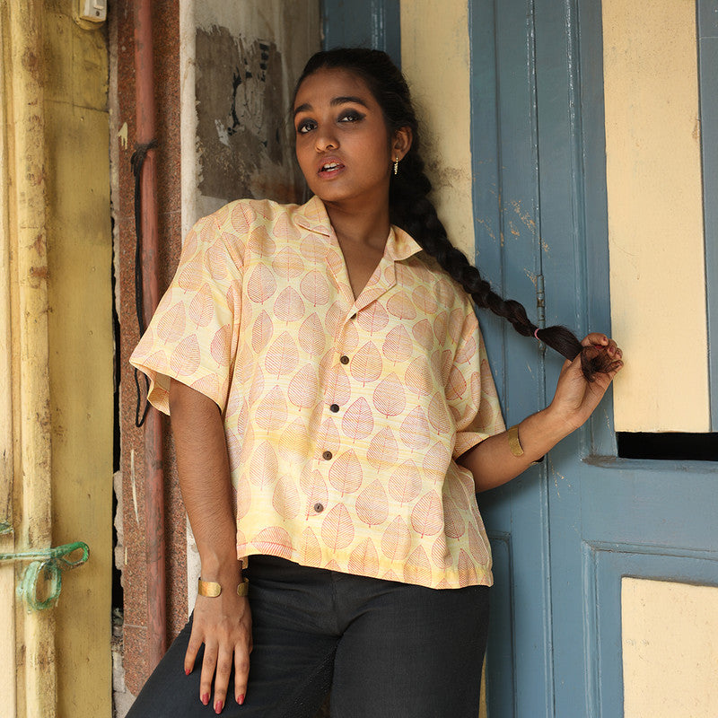 Bamboo Fabric Printed Shirt for Men & Women | Half Sleeves | Butter Yellow