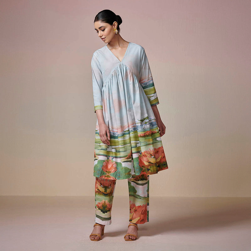 Cotton A-Line Kurta Set for Women | Sky Blue