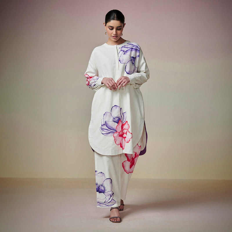 Cotton Linen Kurta Set for Women | Hand Painted | Ivory