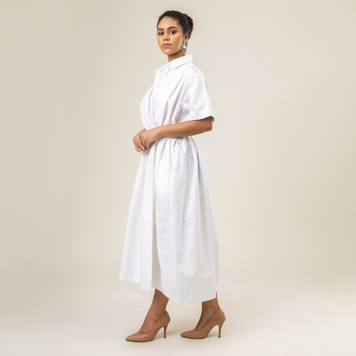 Cotton Solid Dress For Women | Oversized | White