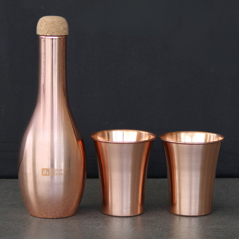 Copper Glossy Belly Bottle Gift Box | Bottle & Glass | Set of 3